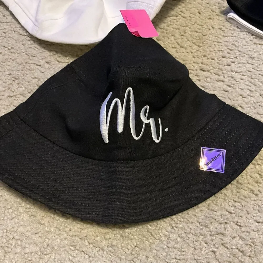 Mr. & Mrs. WHITE & Black Bucket Hats, SetOF 2 Bucket Hats, By Enodtter Brand NEW